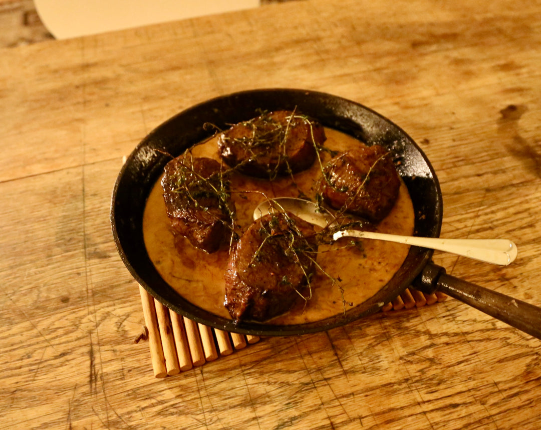 Dry Aged Chuck Steak with Madeira and Green Peppercorn Sauce