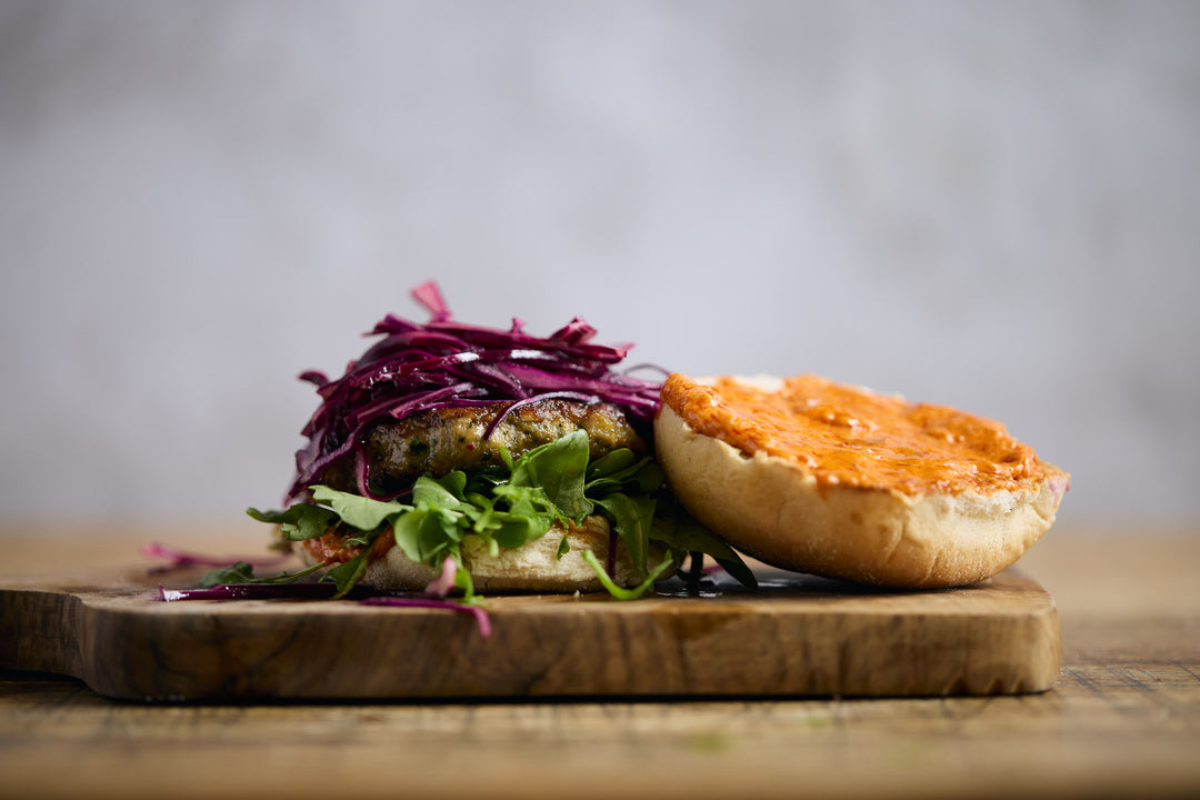 Thai chicken burger with pickled red cabbage