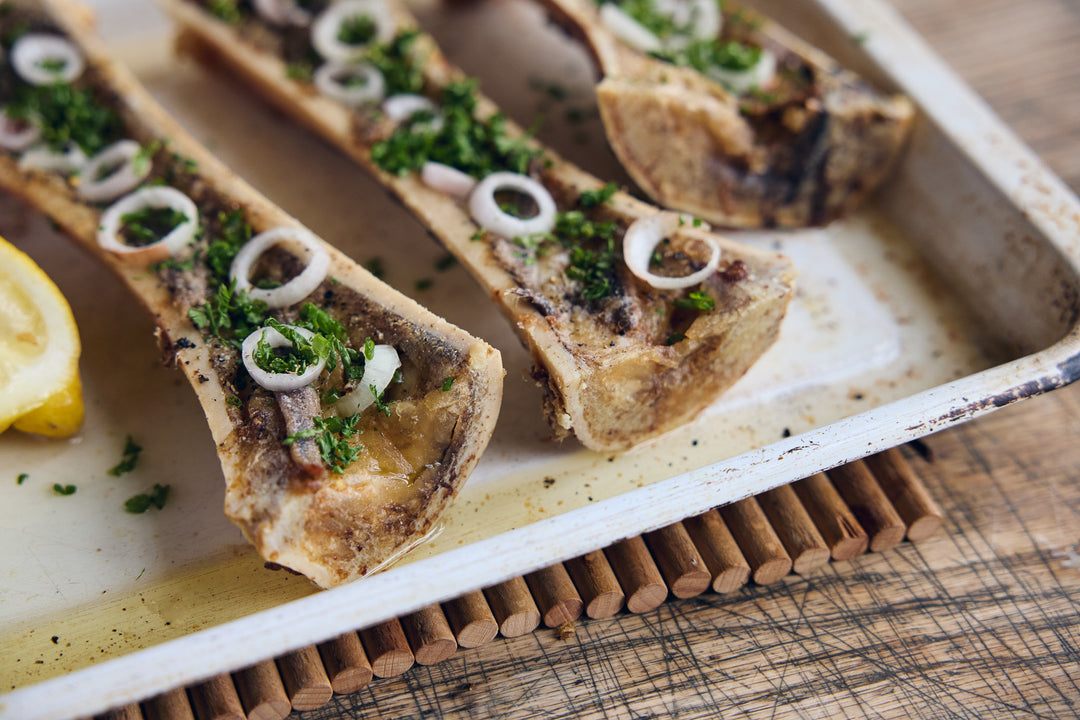 Bone Marrow Boats with anchovies