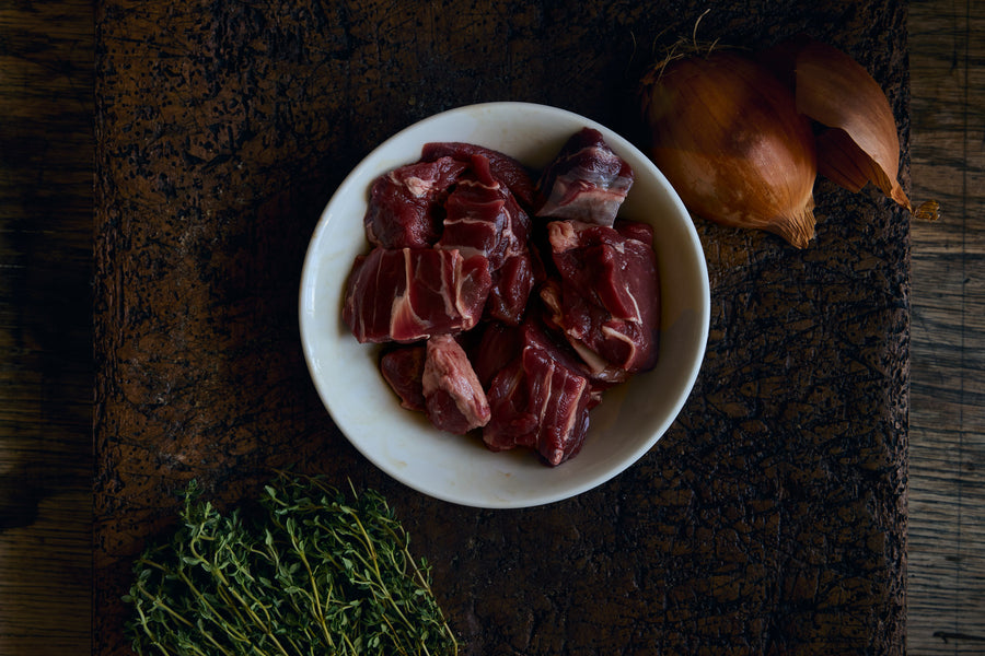 Diced grass fed beef shin