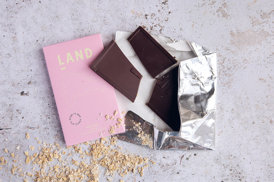 Land 57% Oat Milk Chocolate Bar broken