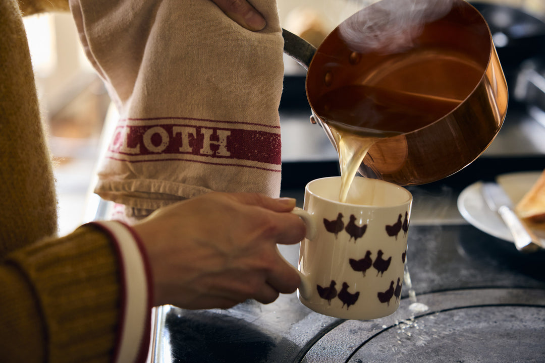 Pouring bone broth