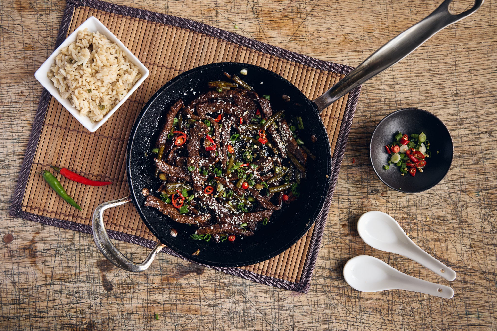 Wok with grass fed beef stir fry strips